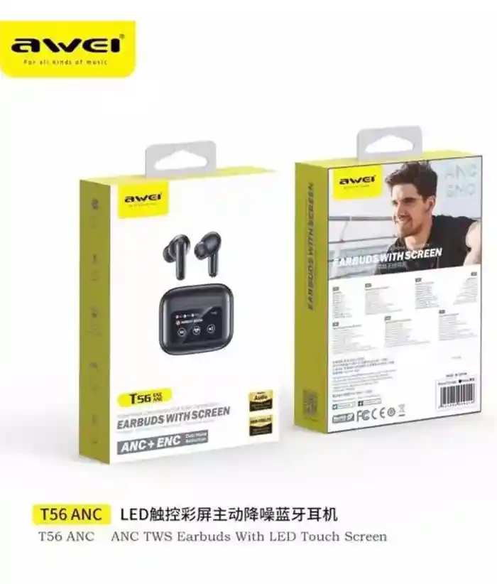 Awei T56 ANC TWS Earphone With Touch LCD Screen